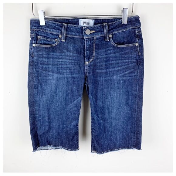 Paige Cutoff Stretch Denim Bermuda Jean Shorts Sz 26 - Picture 5 of 14